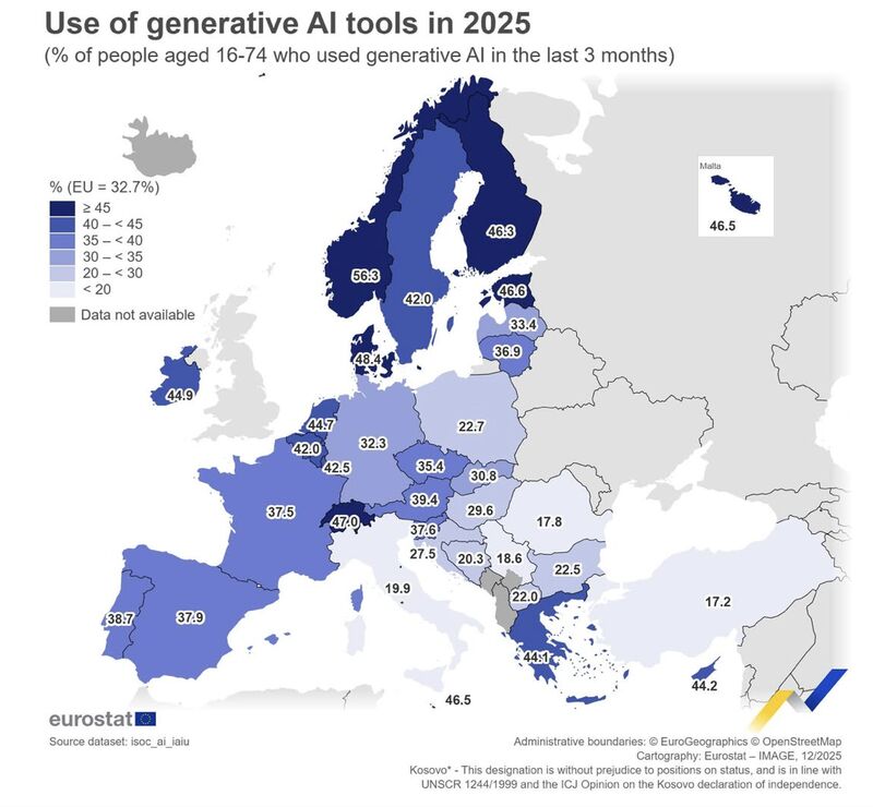 România se situează pe ultimul loc în Uniunea Europeană în ceea ce privește utilizarea inteligenței artificiale generative, potrivit unor date recente