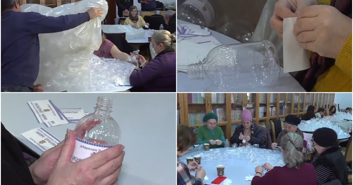 Pregătirile pentru Bobotează: O echipă de voluntari etichetează 300.000 de sticle La malul mării, Arhiepiscopia Tomisului este scena unei activități intense în preajma sărbătorii de Bobotează