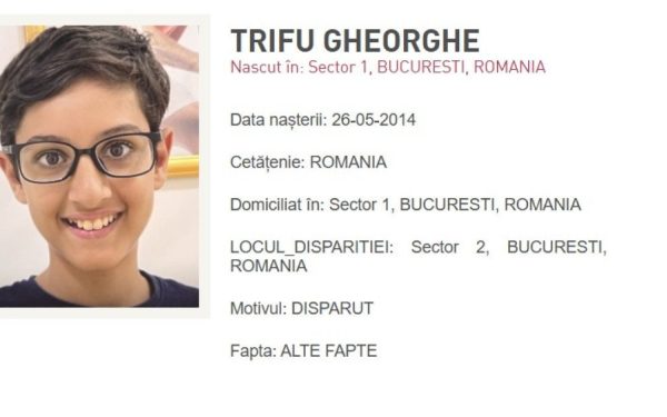 Un copil dispărut în București, găsit în siguranță Poliția Capitalei a emis, sâmbătă seara, un mesaj RO-Alert adresat populației, cerând ajutorul cetățenilor pentru găsirea unui băiat de 11 ani, dispărut în Sectorul 2 al Bucureștiului