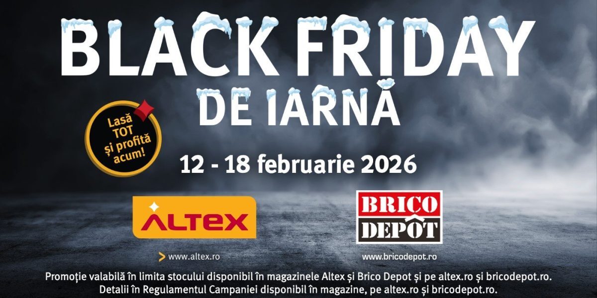 Altex, Media Galaxy și Brico Depot încep Black Friday de Iarnă pe 12 februarie Campania de reduceri Black Friday de iarnă va debuta pe 12 februarie, la Altex, Media Galaxy și Brico Depot, oferind clienților oportunitatea de a economisi până la 50% din prețul produselor din diverse categorii