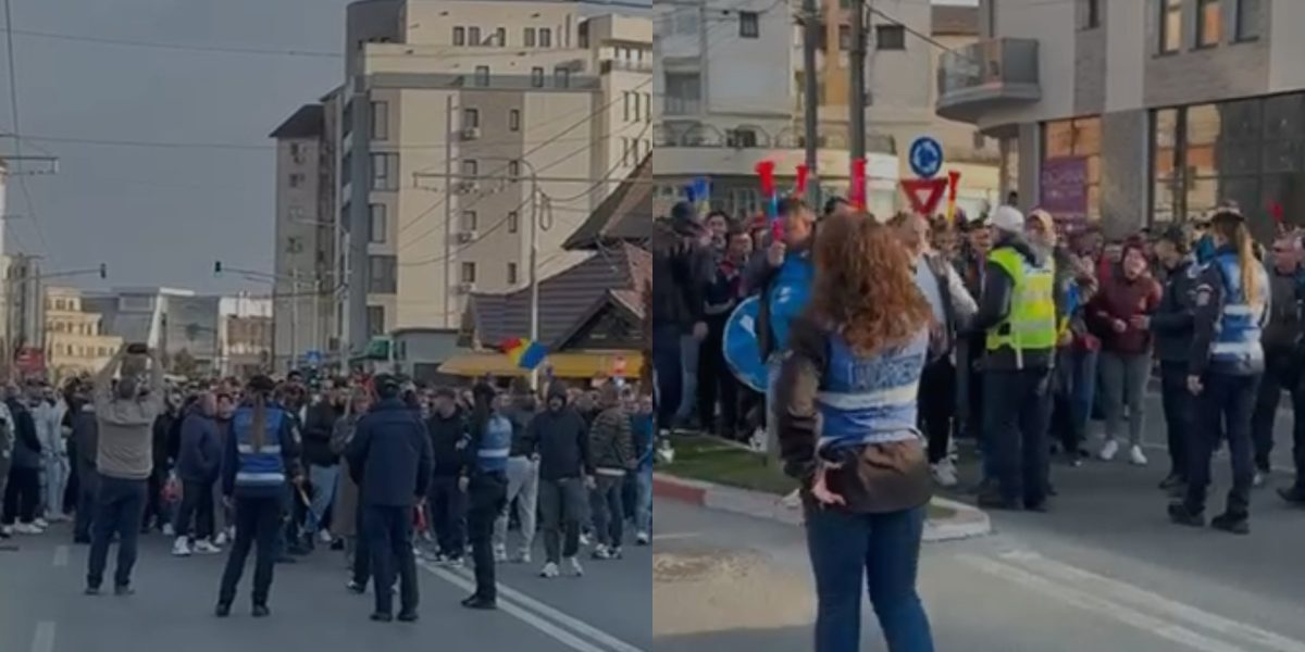 Minerii de la Complexul Energetic Oltenia au ieșit spontan în stradă la Târgu Jiu, într-un protest care a degenerat rapid într-un haos evident pe străzile orașului
