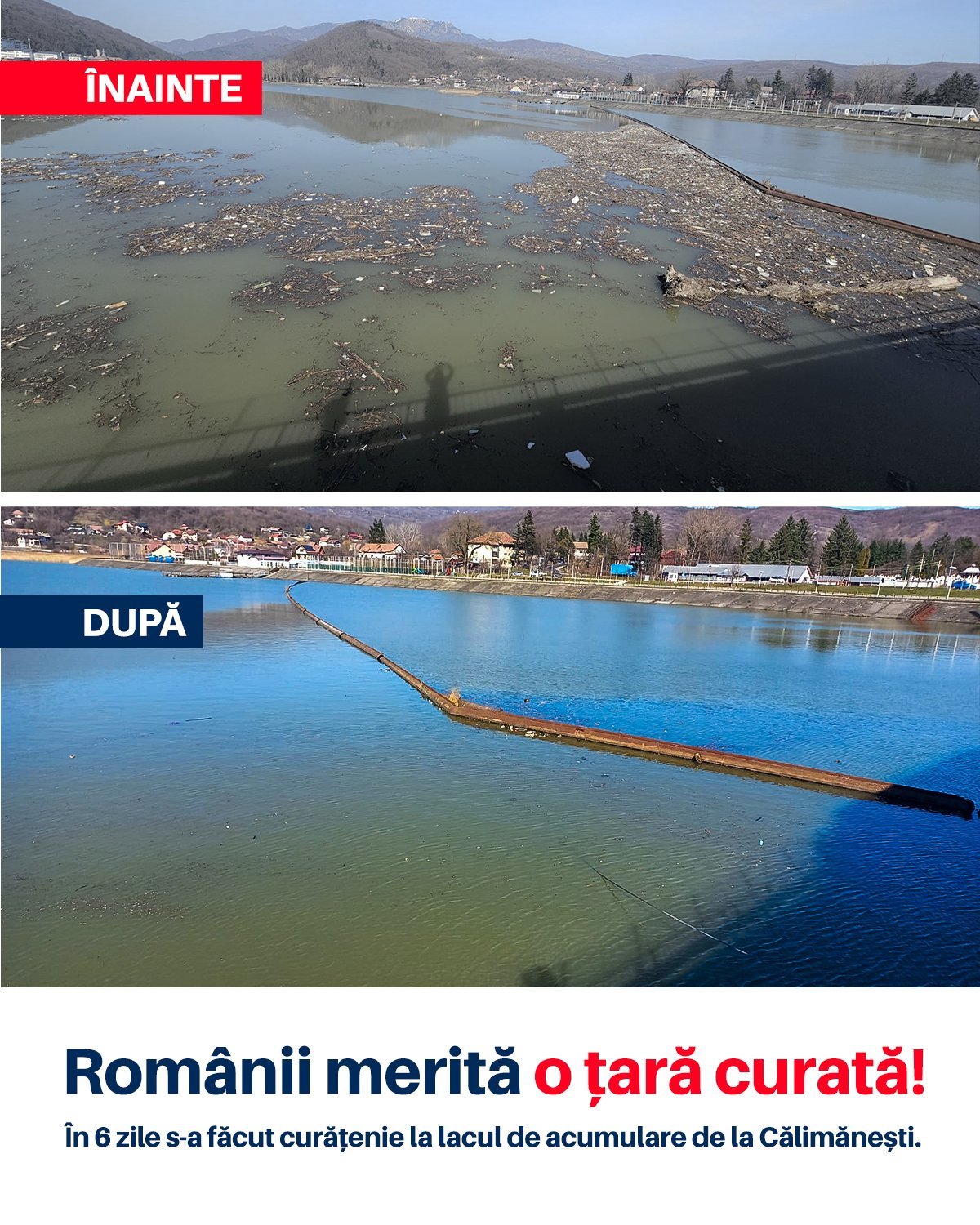 Lacul de la Călimănești, curățat de tone de deșeuri în doar șase zile de la sesizare Un exemplu de eficiență și responsabilitate în gestionarea mediului: lacul de acumulare de la Călimănești, unul dintre cele mai cunoscute obiective din zona Vâlcea, a fost curățat de tone de deșeuri în numai șase zile de la semnalarea problemei