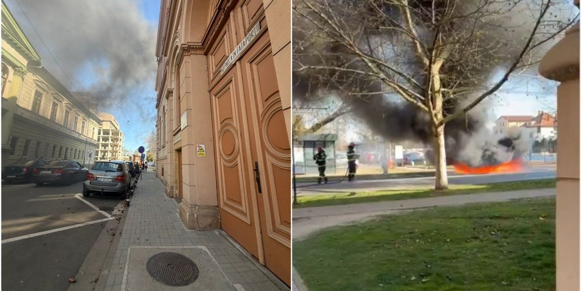 O mașină a fost cuprinsă de flăcări marți, în plină zi, în centrul orașului Arad, în fața celui mai renumit liceu din oraș