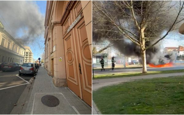 O mașină a fost cuprinsă de flăcări marți, în plină zi, în centrul orașului Arad, în fața celui mai renumit liceu din oraș