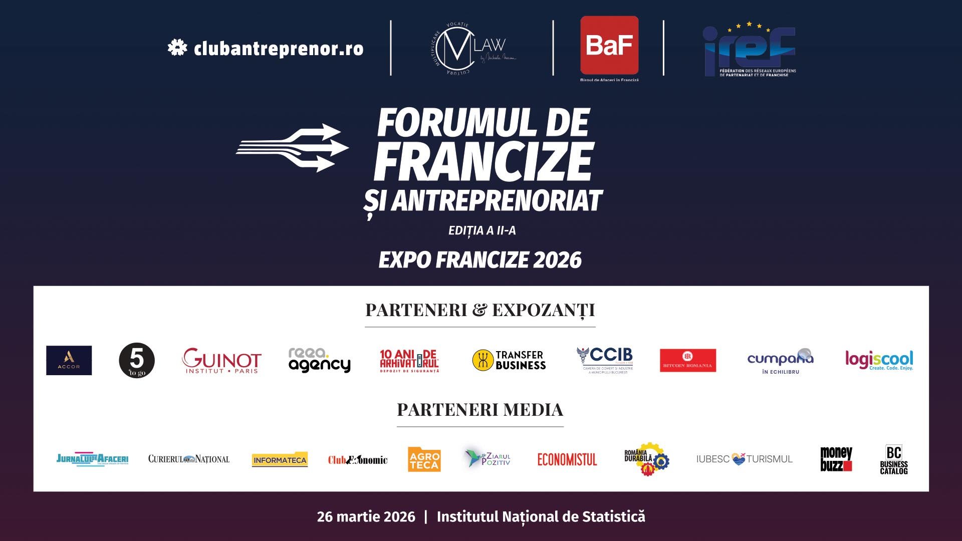 Joi, 26 martie 2026, Institutul Național de Statistică a găzduit a doua ediție a Forumului de francize și antreprenoriat, un eveniment care a reunit profesioniști din domeniu, reprezentanți ai autorităților, investitori și antreprenori interesați de opțiunile de dezvoltare a afacerilor prin intermediul francizei