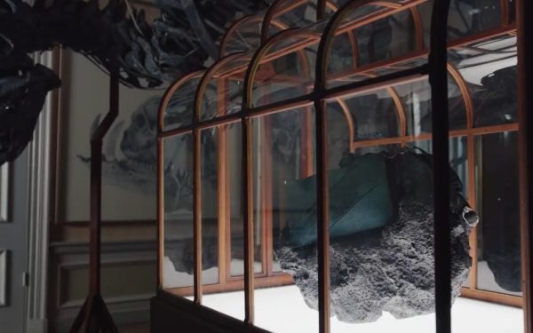 O geantă de mână, confecționată din colagen extras din fosile de Tyrannosaurus rex, a fost prezentată joi de oameni de știință și designeri