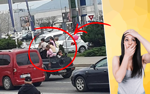 Șofer din Alba, cu 7 copii în benă: imagini ȘOCANTE pe șosea!