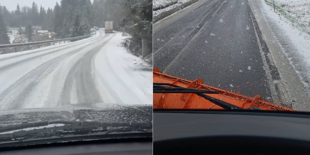 Marea ninsoare din Aprilie: Camion blocat în zăpadă lângă Cavnic, Maramureș