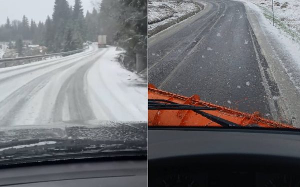 Marea ninsoare din Aprilie: Camion blocat în zăpadă lângă Cavnic, Maramureș