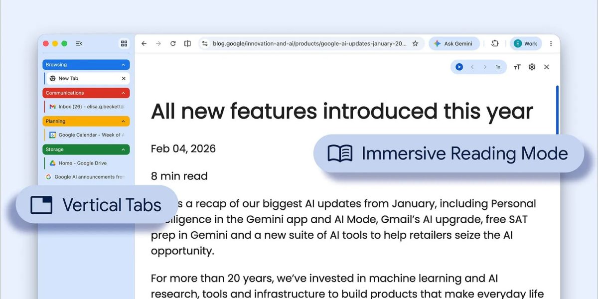 Google lansează noi funcții pentru Chrome: tab-uri verticale și modul de citire îmbunătățit Google a anunțat lansarea a două funcții noi pentru browserul Chrome, menite să optimizeze experiența de navigare și să sporească productivitatea utilizatorilor